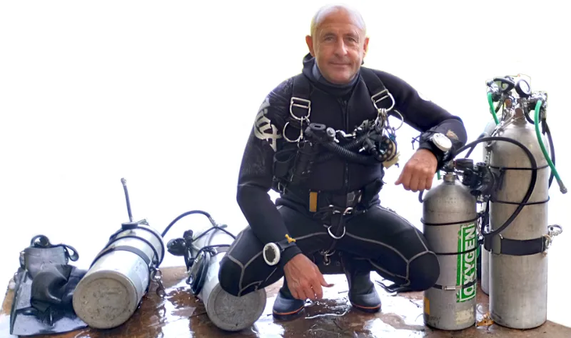 Phuket scuba instructor Vin tec sidemount diving Song Hong caves
